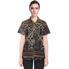 Gold Metallic And Black Art Deco Women s Short Sleeve Shirt