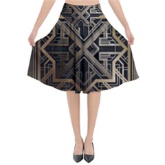 Gold Metallic And Black Art Deco Flared Midi Skirt by NouveauDesign