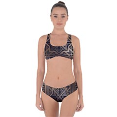 Gold Metallic And Black Art Deco Criss Cross Bikini Set