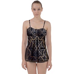 Gold Metallic And Black Art Deco Babydoll Tankini Set by NouveauDesign