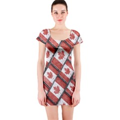 Canadian Flag Motif Pattern Short Sleeve Bodycon Dress by dflcprints