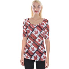 Canadian Flag Motif Pattern Wide Neckline Tee