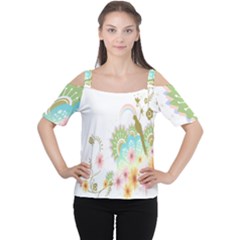 Wreaths Sexy Flower Star Leaf Rose Sunflower Bird Summer Cutout Shoulder Tee