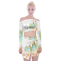 Wreaths Sexy Flower Star Leaf Rose Sunflower Bird Summer Off Shoulder Top With Mini Skirt Set by Mariart