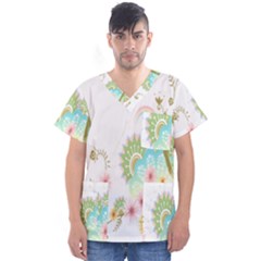 Wreaths Sexy Flower Star Leaf Rose Sunflower Bird Summer Men s V-neck Scrub Top