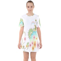 Wreaths Sexy Flower Star Leaf Rose Sunflower Bird Summer Sixties Short Sleeve Mini Dress