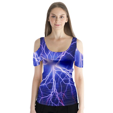 Blue Sky Light Space Butterfly Sleeve Cutout Tee  by Mariart