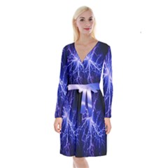 Blue Sky Light Space Long Sleeve Velvet Front Wrap Dress by Mariart