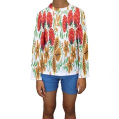 Flower Floral Red Yellow Leaf Green Sexy Summer Kids  Long Sleeve Swimwear