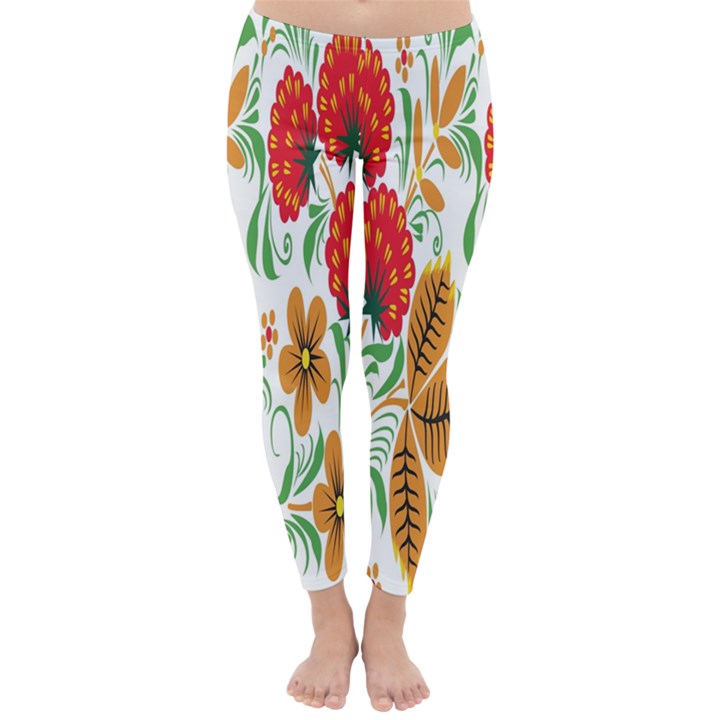 Flower Floral Red Yellow Leaf Green Sexy Summer Classic Winter Leggings