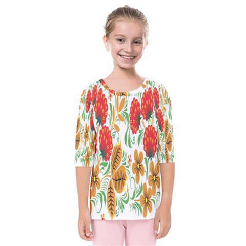 Flower Floral Red Yellow Leaf Green Sexy Summer Kids  Quarter Sleeve Raglan Tee by Mariart