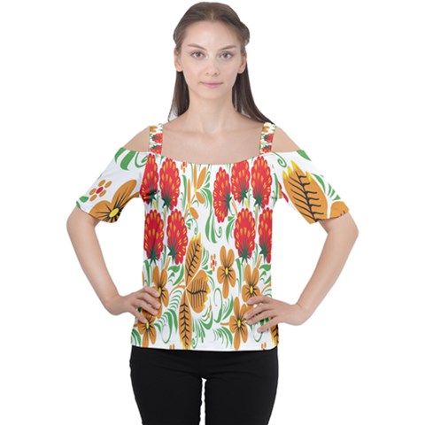 Flower Floral Red Yellow Leaf Green Sexy Summer Cutout Shoulder Tee by Mariart