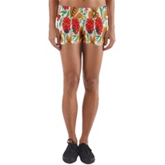 Flower Floral Red Yellow Leaf Green Sexy Summer Yoga Shorts