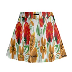 Flower Floral Red Yellow Leaf Green Sexy Summer Mini Flare Skirt by Mariart