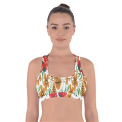 Flower Floral Red Yellow Leaf Green Sexy Summer Cross Back Sports Bra