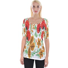 Flower Floral Red Yellow Leaf Green Sexy Summer Wide Neckline Tee