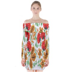 Flower Floral Red Yellow Leaf Green Sexy Summer Long Sleeve Off Shoulder Dress by Mariart