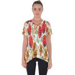 Flower Floral Red Yellow Leaf Green Sexy Summer Cut Out Side Drop Tee