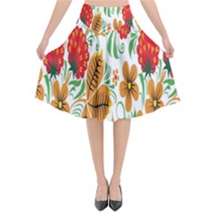 Flower Floral Red Yellow Leaf Green Sexy Summer Flared Midi Skirt by Mariart