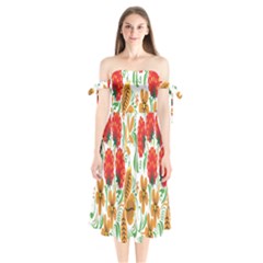 Flower Floral Red Yellow Leaf Green Sexy Summer Shoulder Tie Bardot Midi Dress by Mariart