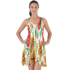 Flower Floral Red Yellow Leaf Green Sexy Summer Show Some Back Chiffon Dress