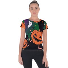 Happy Halloween Short Sleeve Sports Top  by Mariart