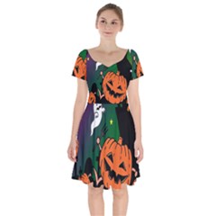 Happy Halloween Short Sleeve Bardot Dress by Mariart