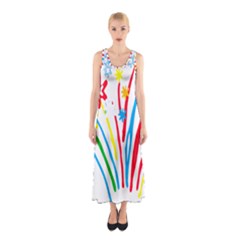 Fireworks Rainbow Flower Sleeveless Maxi Dress