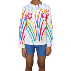 Fireworks Rainbow Flower Kids  Long Sleeve Swimwear by Mariart