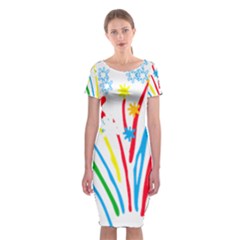 Fireworks Rainbow Flower Classic Short Sleeve Midi Dress