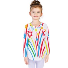 Fireworks Rainbow Flower Kids  Long Sleeve Tee