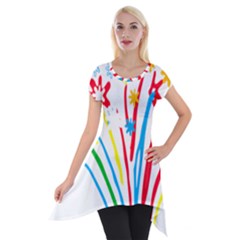 Fireworks Rainbow Flower Short Sleeve Side Drop Tunic by Mariart