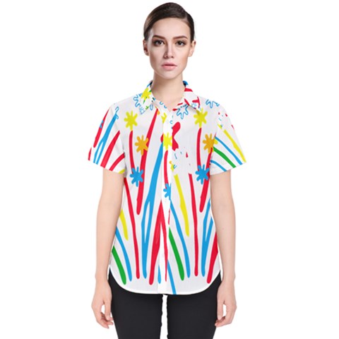 Fireworks Rainbow Flower Women s Short Sleeve Shirt by Mariart