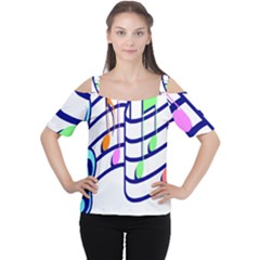 Music Note Tone Rainbow Blue Pink Greeen Sexy Cutout Shoulder Tee