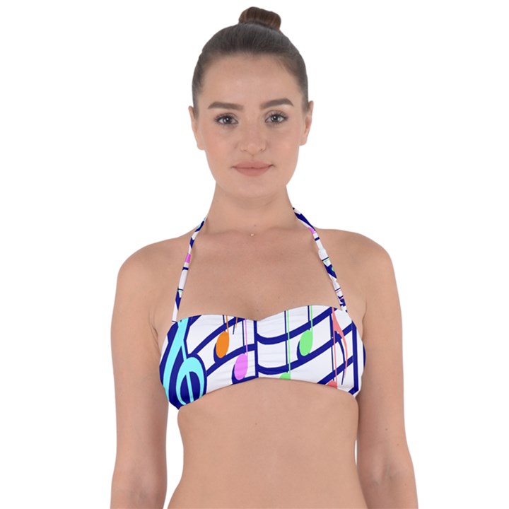 Music Note Tone Rainbow Blue Pink Greeen Sexy Halter Bandeau Bikini Top