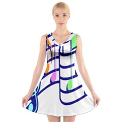 Music Note Tone Rainbow Blue Pink Greeen Sexy V-neck Sleeveless Skater Dress by Mariart