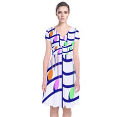 Music Note Tone Rainbow Blue Pink Greeen Sexy Short Sleeve Front Wrap Dress by Mariart