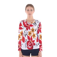 Flower Red Rose Star Floral Yellow Black Leaf Women s Long Sleeve Tee