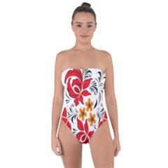 Flower Red Rose Star Floral Yellow Black Leaf Tie Back One Piece Swimsuit