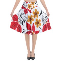 Flower Red Rose Star Floral Yellow Black Leaf Flared Midi Skirt by Mariart