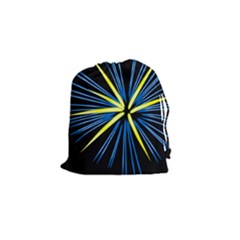 Fireworks Blue Green Black Happy New Year Drawstring Pouches (small) 