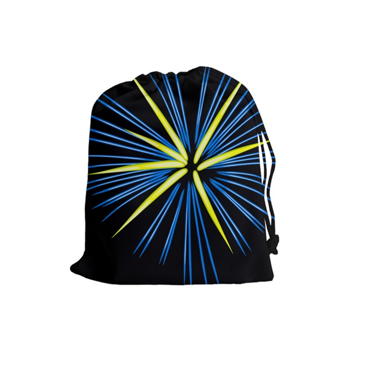 Fireworks Blue Green Black Happy New Year Drawstring Pouches (Large) 