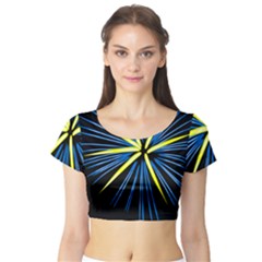 Fireworks Blue Green Black Happy New Year Short Sleeve Crop Top by Mariart