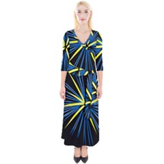 Fireworks Blue Green Black Happy New Year Quarter Sleeve Wrap Maxi Dress by Mariart