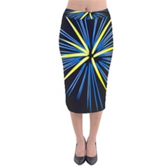 Fireworks Blue Green Black Happy New Year Velvet Midi Pencil Skirt