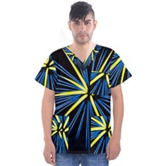 Fireworks Blue Green Black Happy New Year Men s V-neck Scrub Top