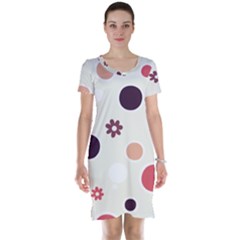 Polka Dots Flower Floral Rainbow Short Sleeve Nightdress