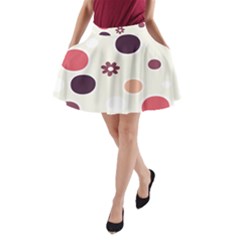 Polka Dots Flower Floral Rainbow A-line Pocket Skirt