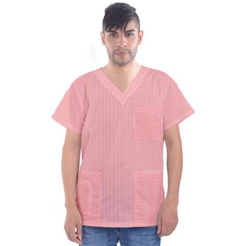 Red Polka Dots Line Spot Men s V-neck Scrub Top by Mariart