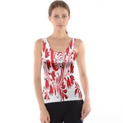 Red Flower Floral Leaf Tank Top